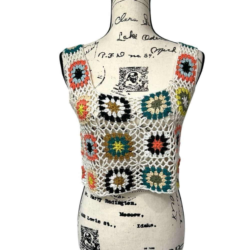 Aster‎ Granny Squares Floral Crochet Boho Festival Top, Small